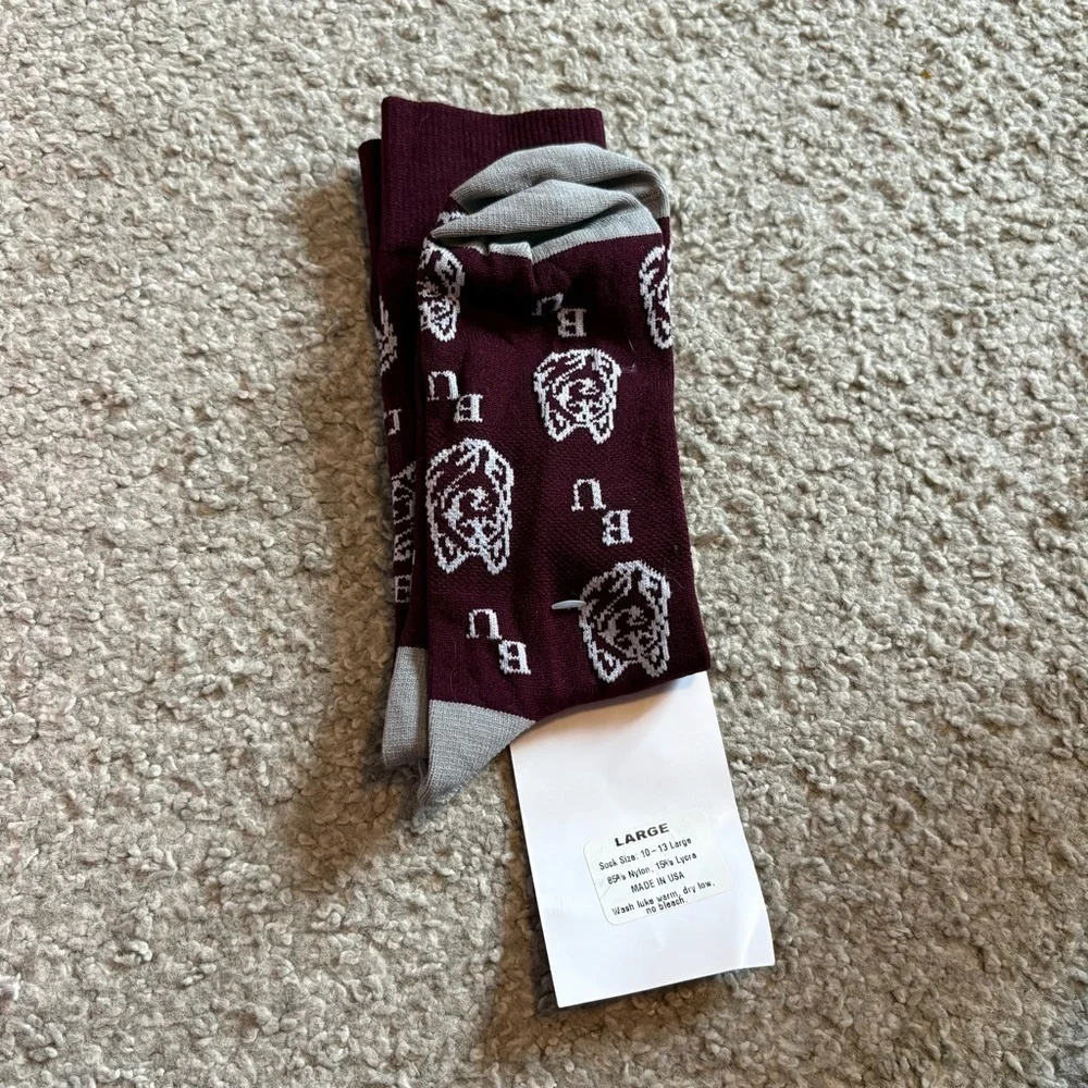 Bloomsburg University Huskies Socks NEW Large Men’s 10-13 Maroon Red Gray